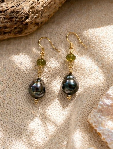 Peridot and Tahitian Pearl Earrings