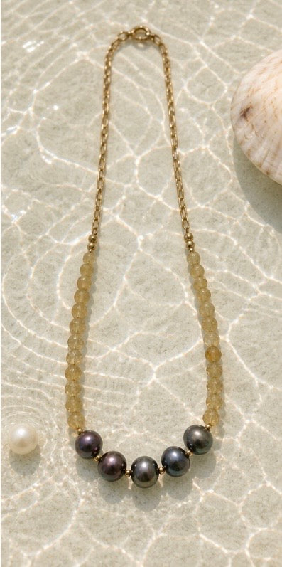 Faceted Opal and Tahitian Pearl Necklace