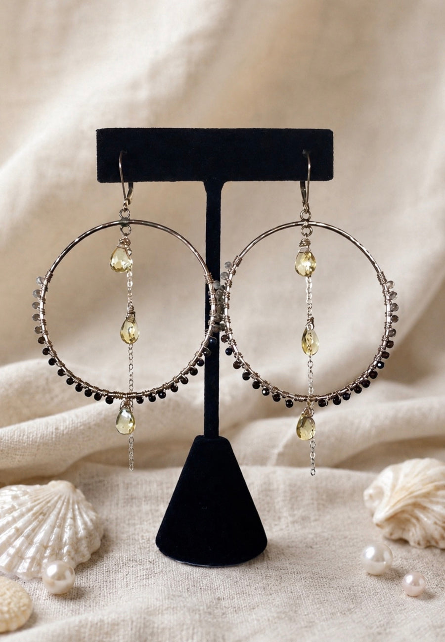 ombre smokey quartz hoops