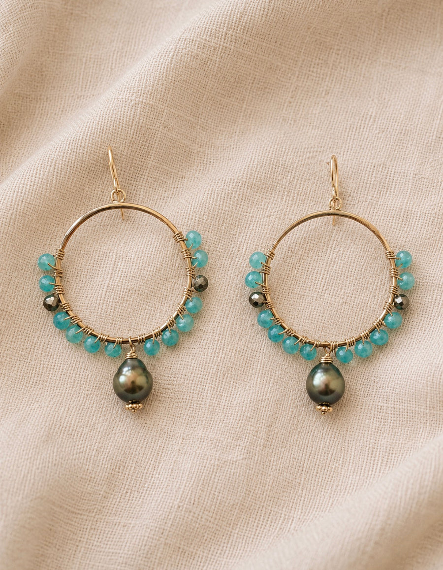 apatite wrapped hoop earrings