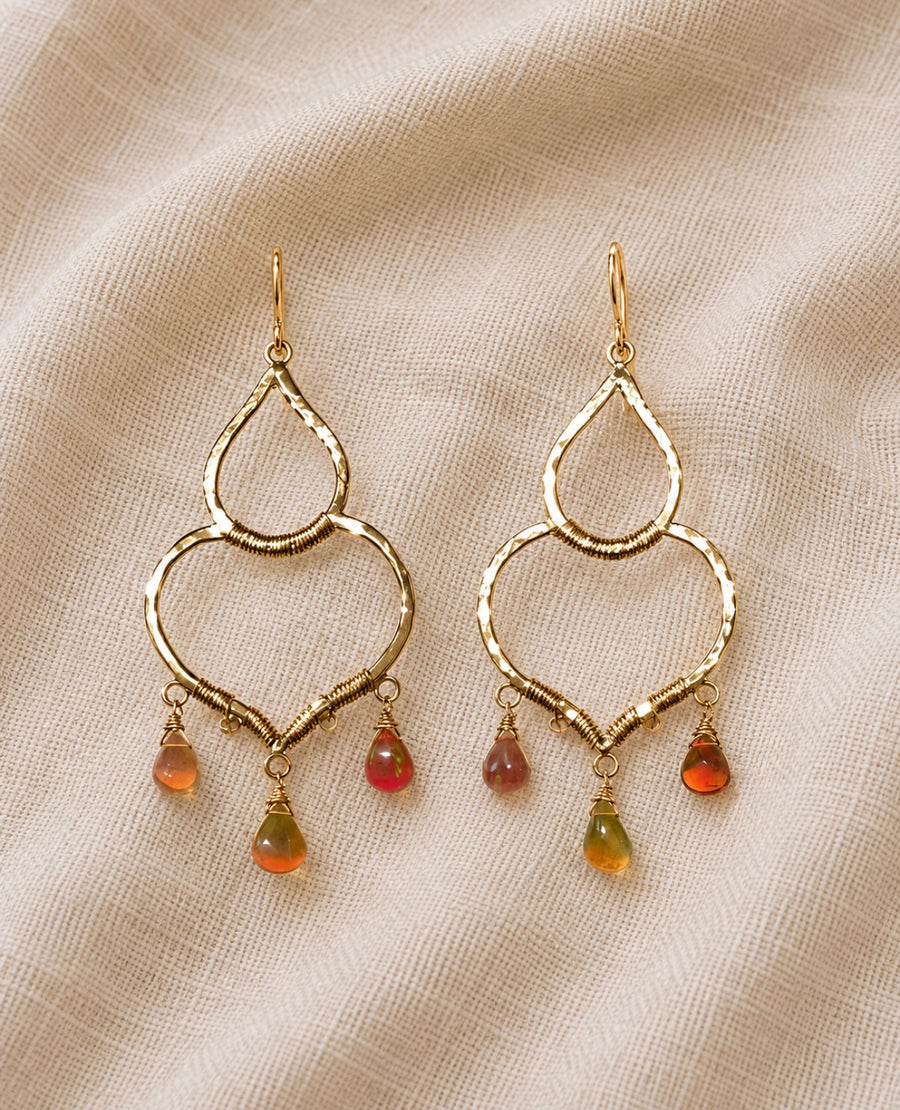 lotus chandeliers with opal drop earrings