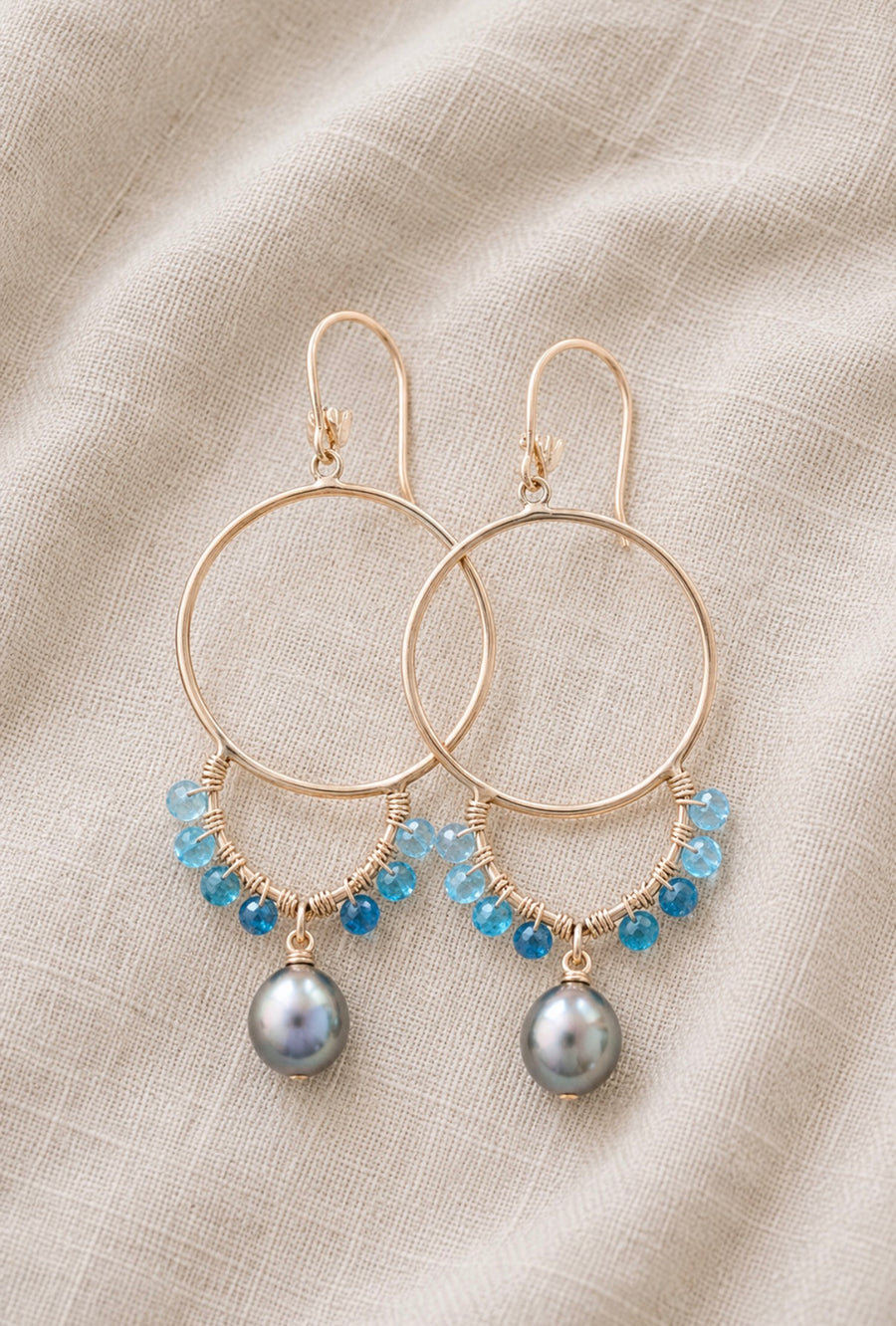 apatite, Tahitian pearl earrings