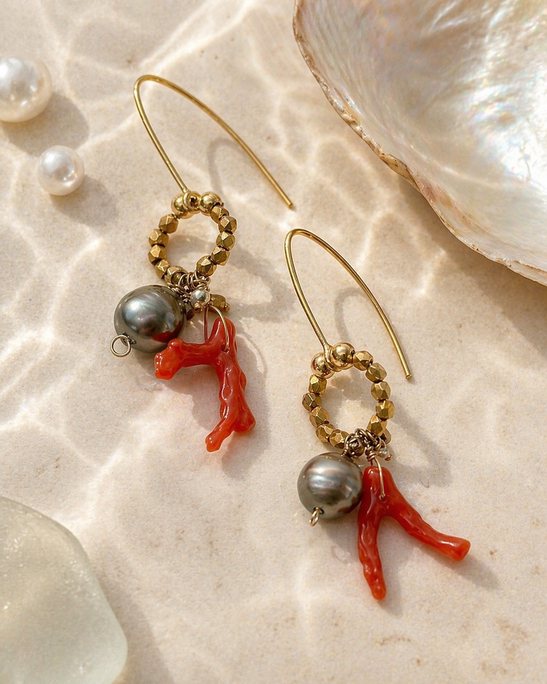 Antique Coral & Tahitian Pearl Drops