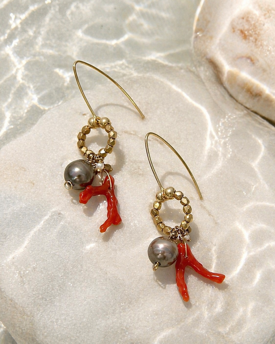 Antique Coral & Tahitian Pearl Drops