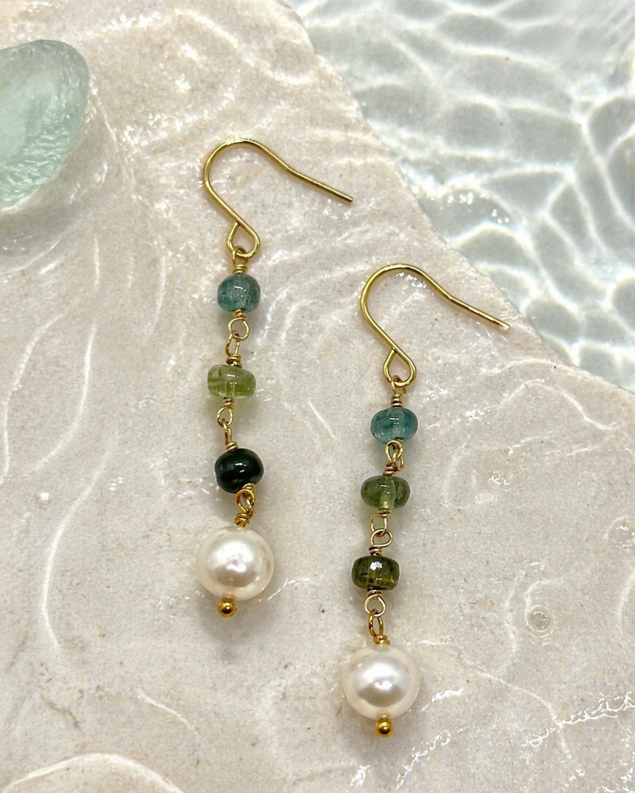 Tourmaline & Pearl Hoops