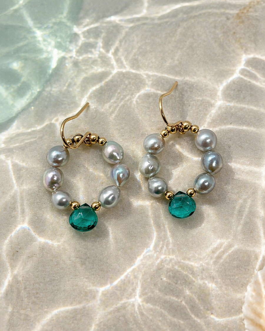 Quartz & Akoya Pearl Hoops