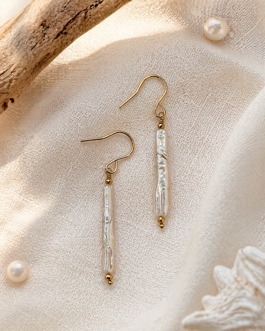 Biwa Stick Pearl Earrings