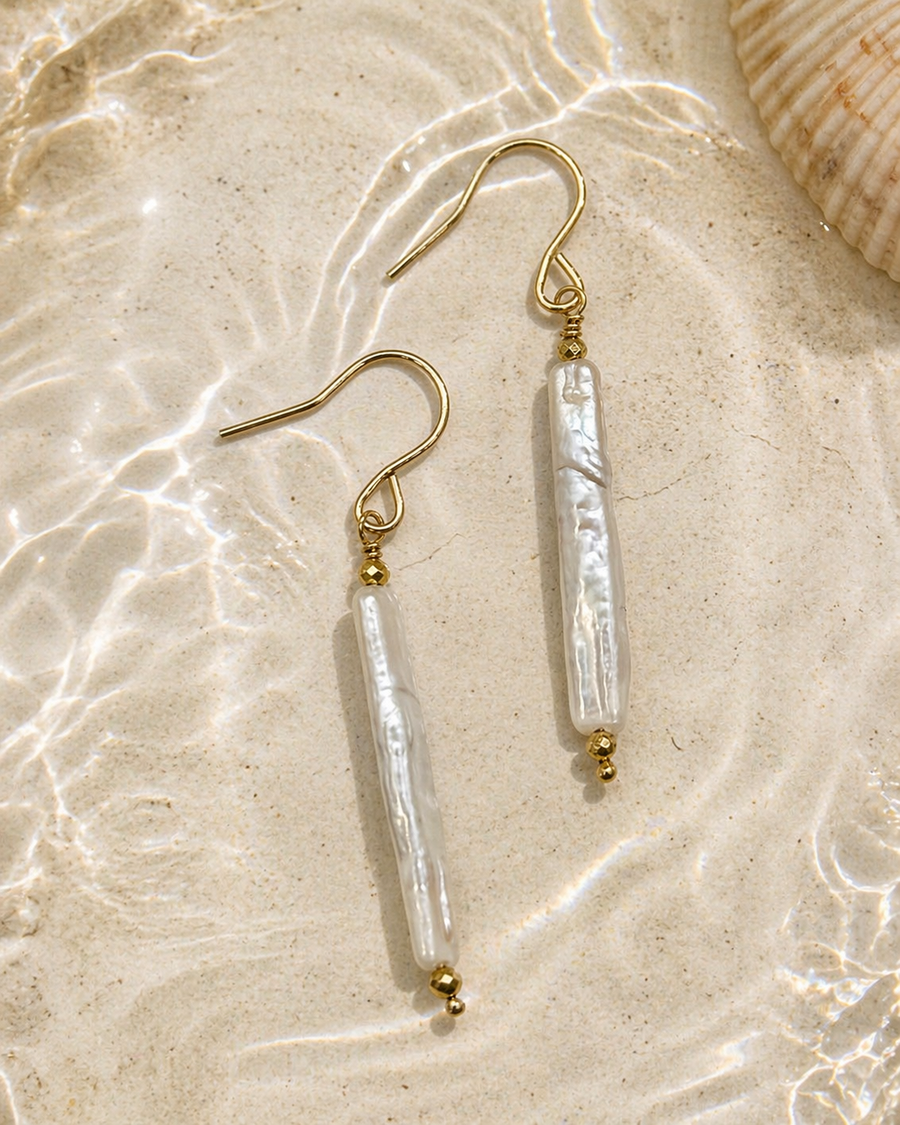 Biwa Stick Pearl Earrings