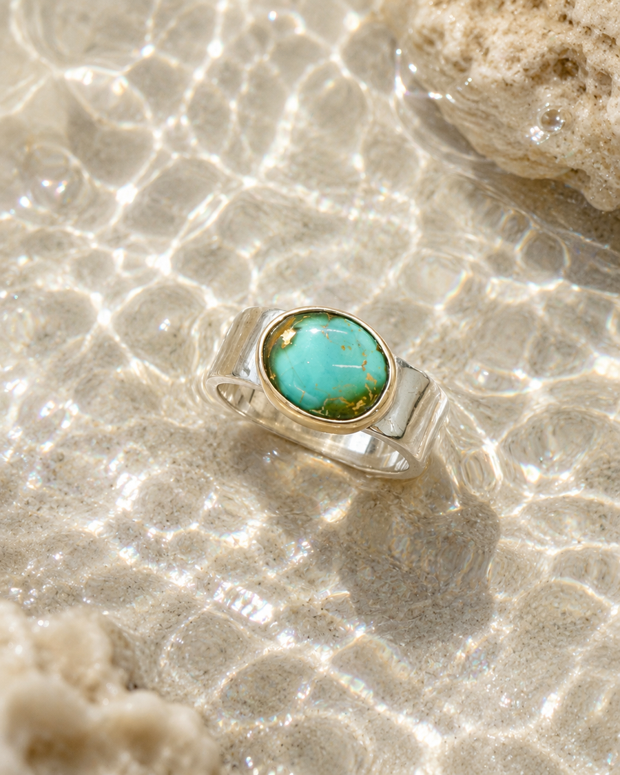 Natural Carico Lake turquoise silver ring