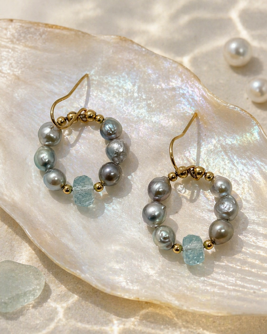 Freshwater Pearl & Garnet Drops — shell
