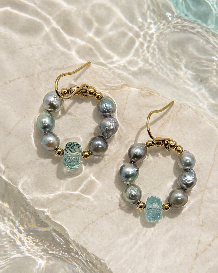 Akoya Pearl & Aquamarine Drops