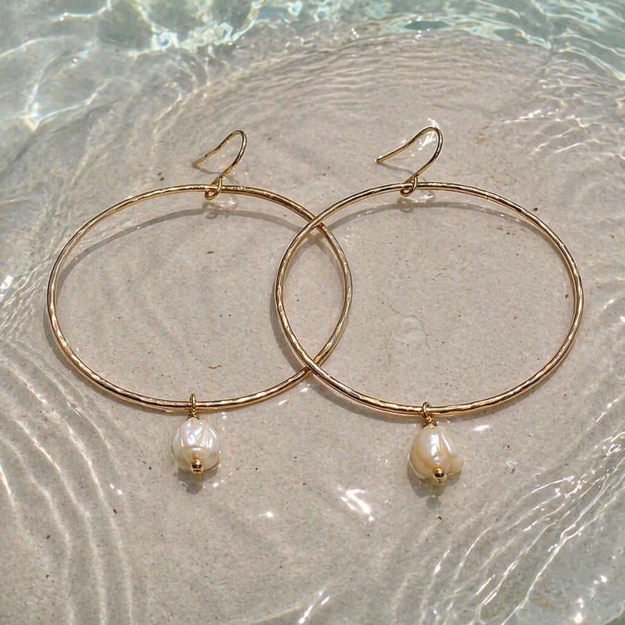 Hammered Hoops with Mother of Pearl Flowers
