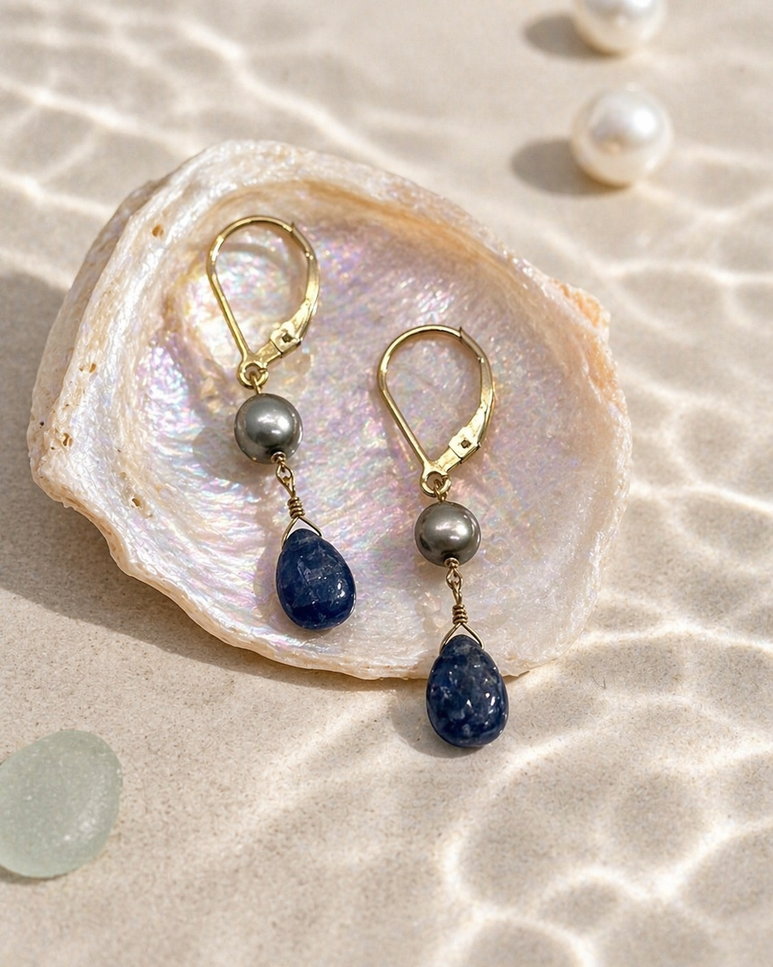 Kyanite & Pearl Lever-back Drops