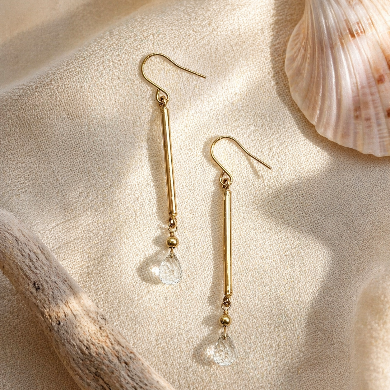 Quartz Briolette Bar Drops