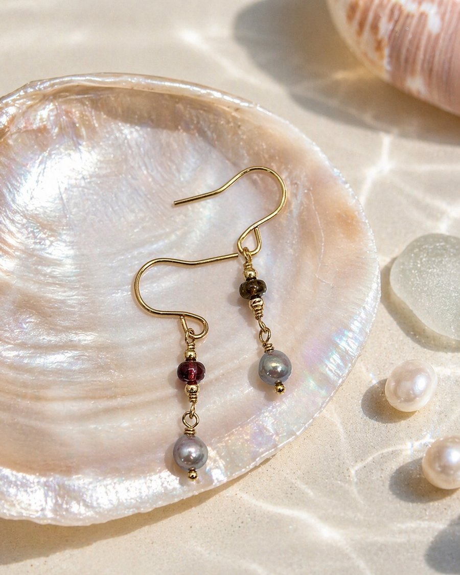 Garnet Tourmaline & Pearl Drops