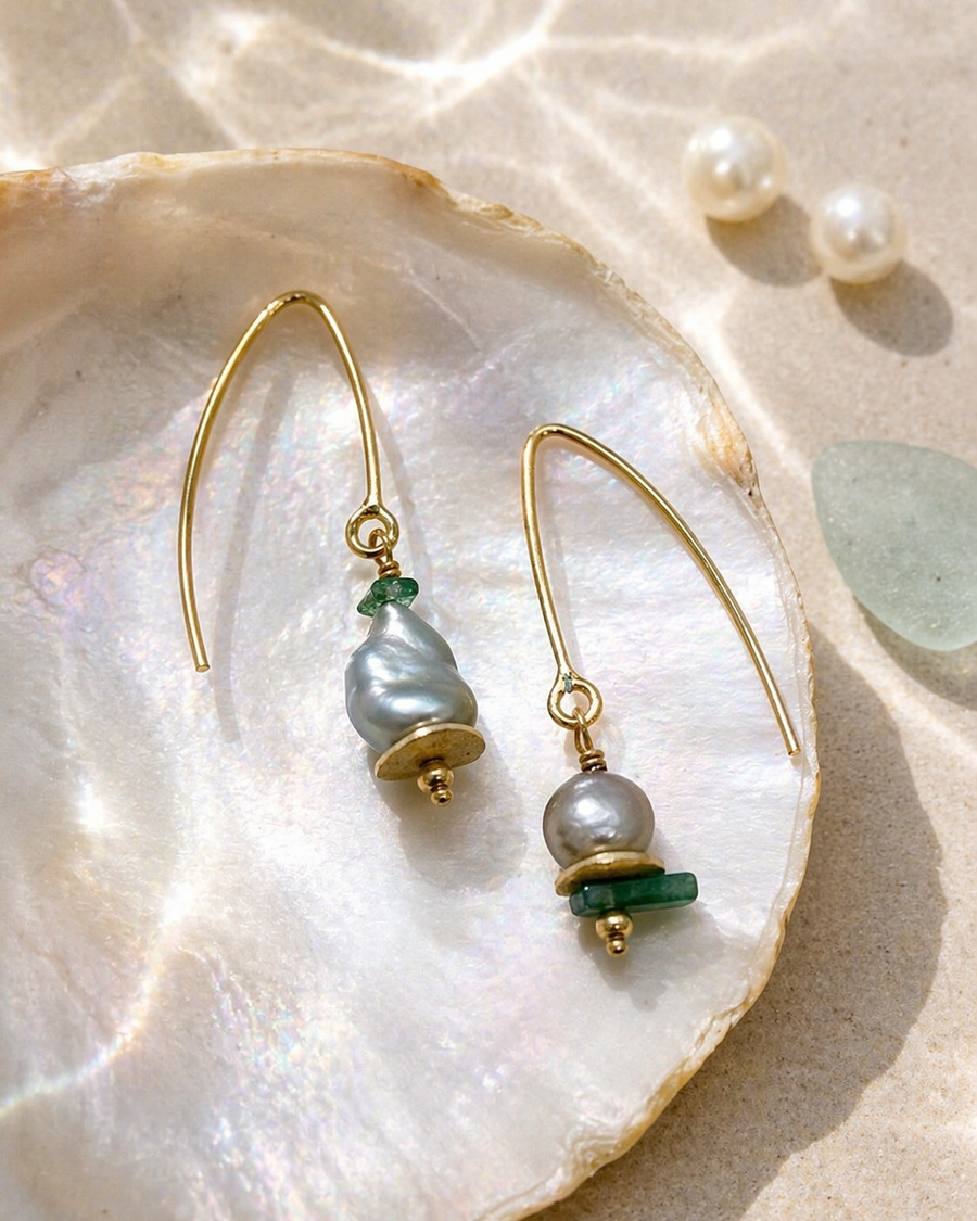 Tourmaline & Pearl Mini Drops — shell