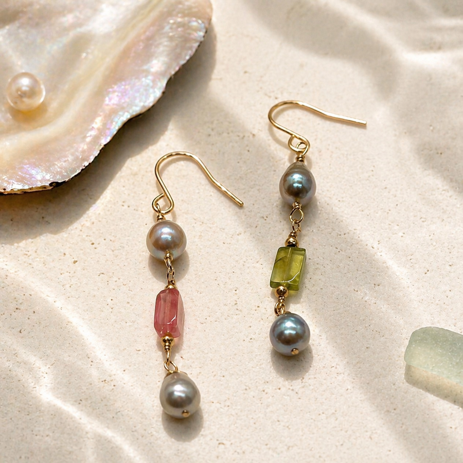 Pink Tourmaline & Pearl Drops