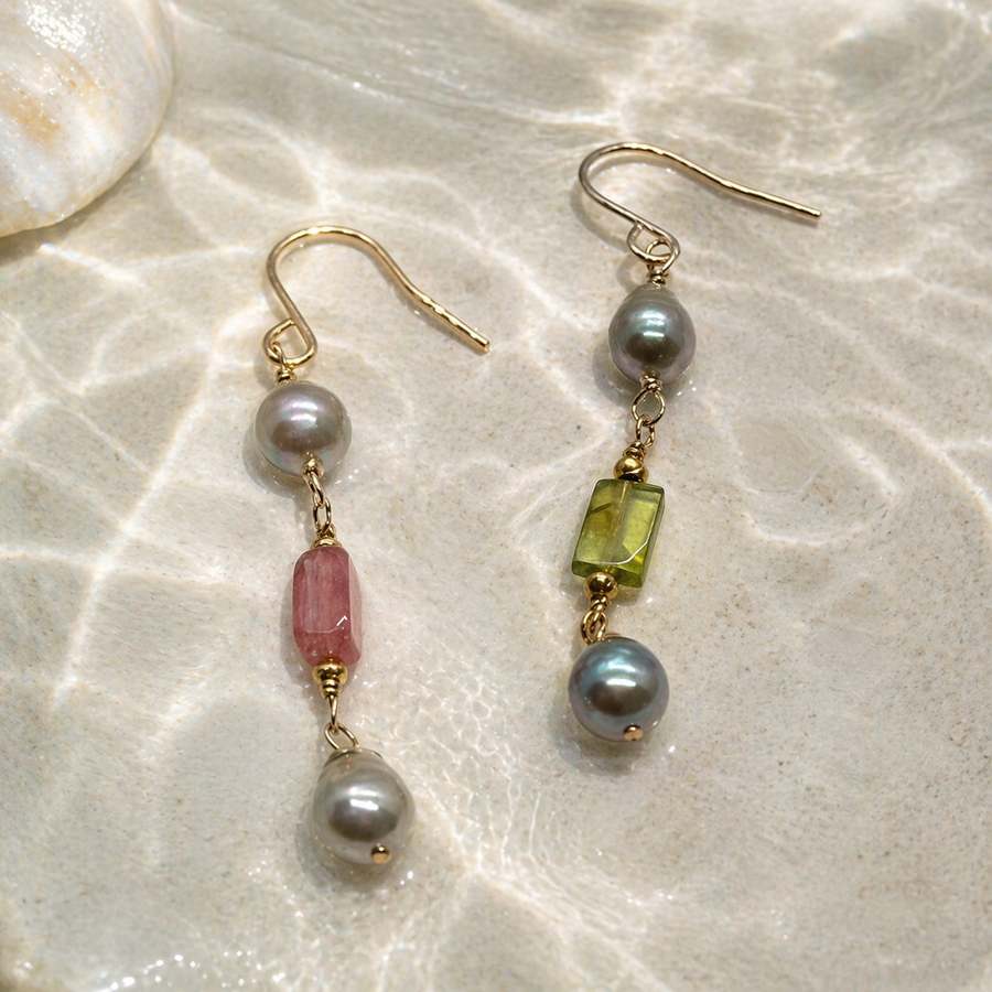 Pink Tourmaline & Pearl Drops