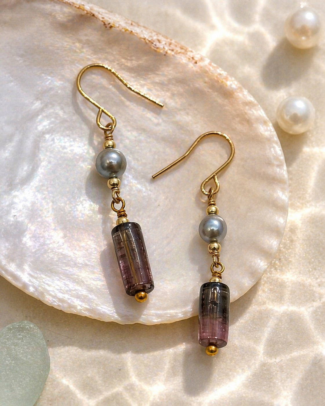 Tourmaline Tube & Pearl Drops